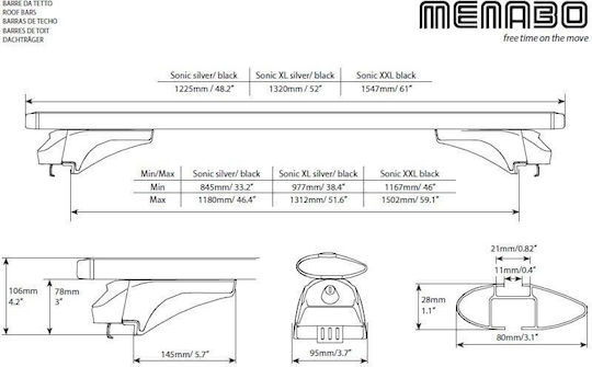 Menabo Bare De Acoperiș Din Aluminiu Pentru Fiat Panda 2004-2014 Cu Picioare Pentru Portbagaj De Acoperiș Și Blocare Argintii