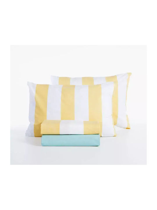 Nef-Nef Homeware Casual Bed Sheets Set King Size With Rubber Hugger 200x270cm Yellow 4 Pieces