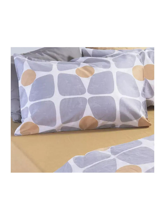 Nef-Nef Homeware Casual Bed Sheet Set with 2 Pillowcases Double with Rubber Hugger 170x270cm Yellow 3 Pieces