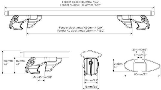 Menabo Fender Black Xxl Cross Bars Honda Fr-v 2004-2009