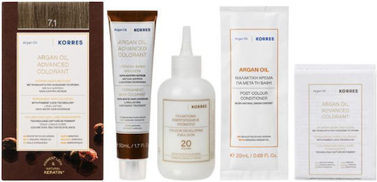 Korres Argan Oil Advanced Colorant Βαφή Μαλλιών Χωρίς Αμμωνία 7.1 Ξανθό Σαντρέ 50ml