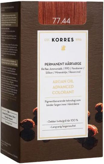 Korres Argan Oil Advanced Colorant Βαφή Μαλλιών Χωρίς Αμμωνία 77.44 Ξανθό Έντονο Χάλκινο 50ml