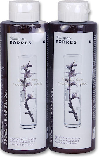 Korres Αμύγδαλο & Λινάρι Σαμπουάν Αναδόμησης/Θρέψης & Ενυδάτωσης για Ξηρά Μαλλιά Μαλλιά 2x250ml