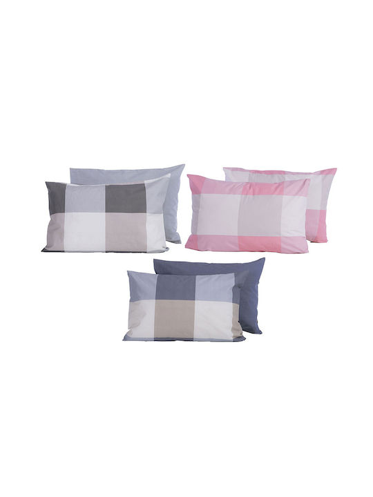 Nef-Nef Homeware Bamb.casual Check Μαξιλαροθήκη με Φάσα Rose 52x72εκ.
