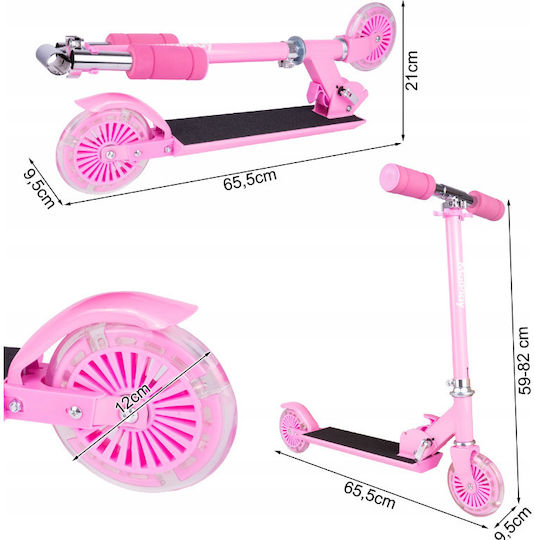 MalPlay Scuter Copii Pliabil 2 Roți Cu Iluminare LED Pentru 3+ Ani Roz