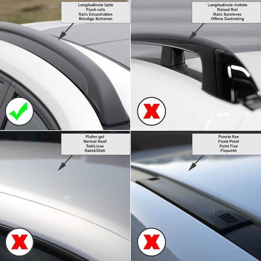 Menabo Aluminum Car Roof Bars for Citroen DS 2017 Set with Roof Rack Legs Silver