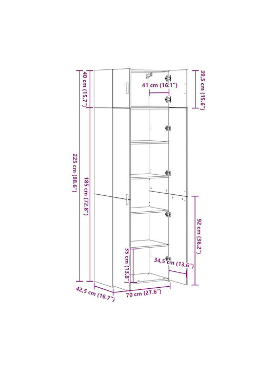 Βιβλιοθήκη Μαύρος Δρυς 70x42.5x225εκ.