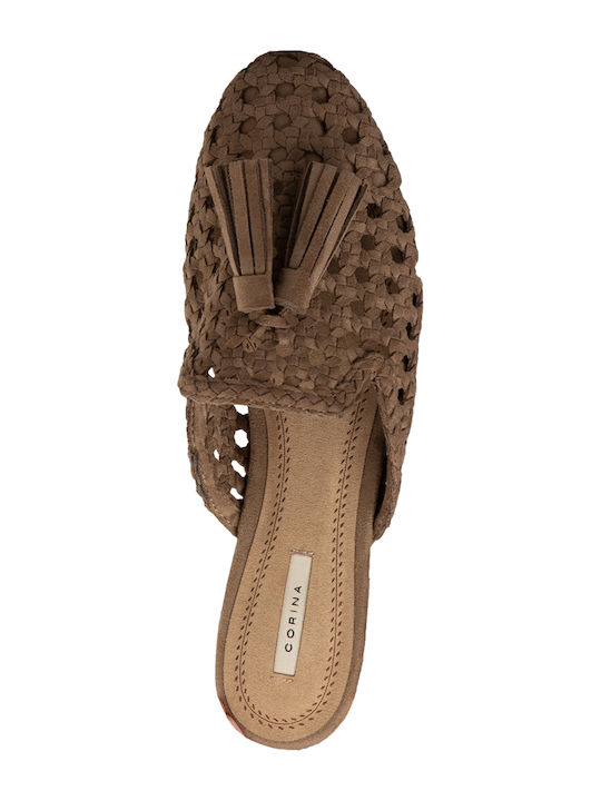 Flat Suede Mules in Brown Colour