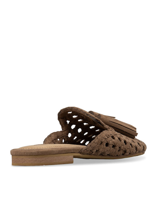 Flat Suede Mules in Brown Colour
