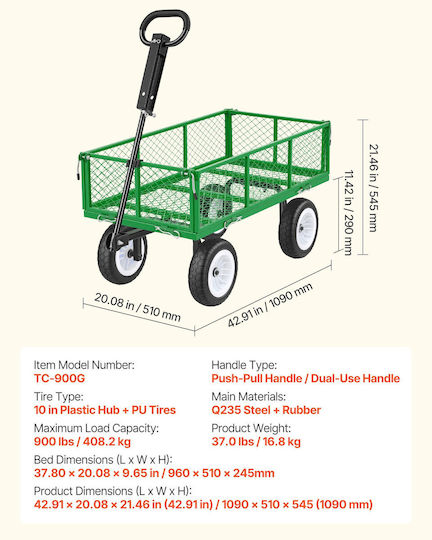 Metallic Garden Cart with Maximum Load Capacity 408kg