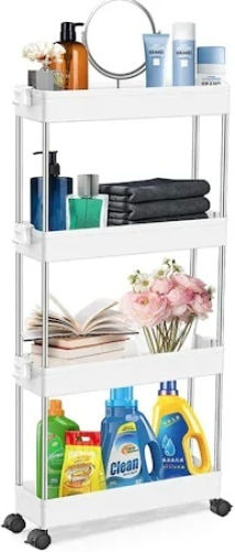 Floor Bathroom Shelf Metallic with 4 Shelves White