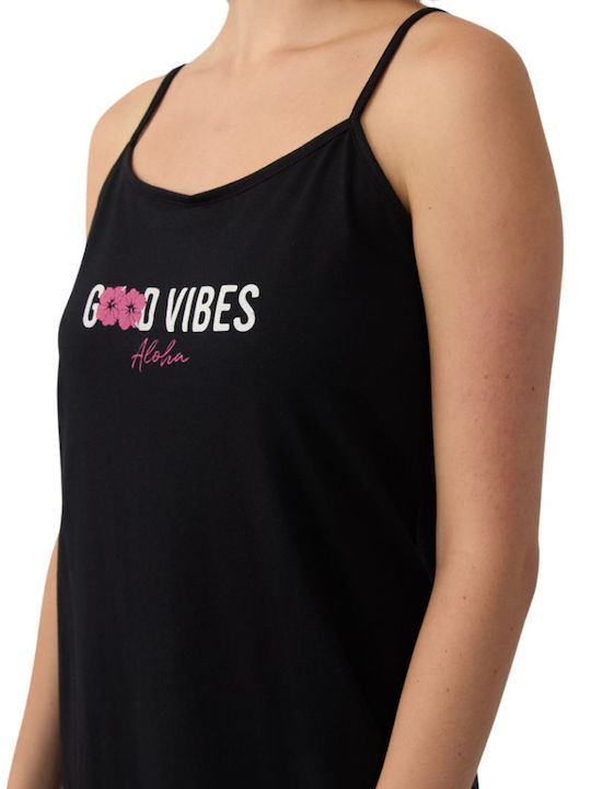 Minerva Summer Cotton Women's Nightgown Black