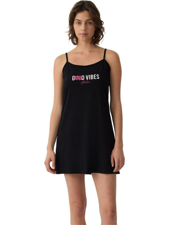 Minerva Summer Cotton Women's Nightgown Black