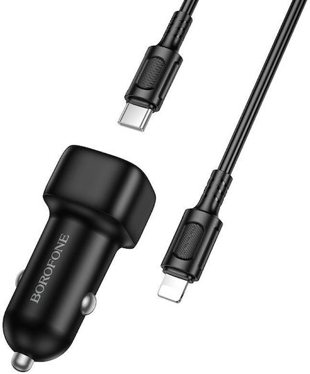 Borofone Borofone Handy-Autoladegerät 38W Schnellladen mit Anschlüssen 1xUSB 1xType-C zusammen mit Lightning Kabel Schwarz