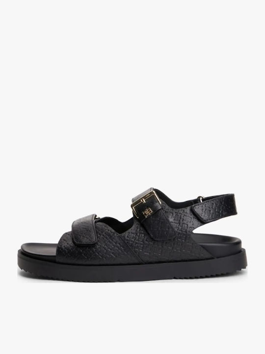 Δερμάτινα Γυναικεία Σανδάλια Flatforms Μαύρα