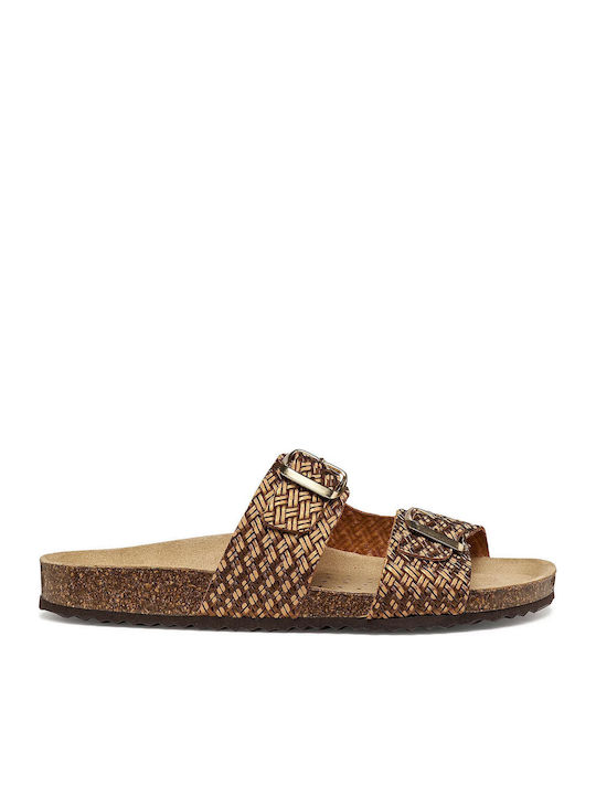 Brionia Leder Flache Damen Sandalen Braun