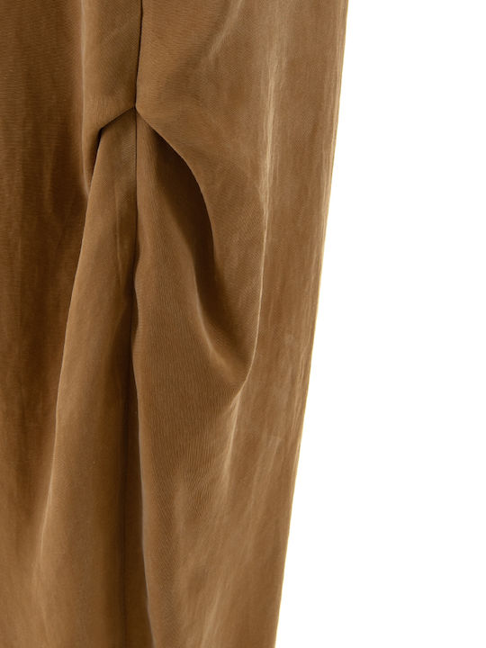 Pants Women's High Rise Fabric Trousers with Rubber Band Gold