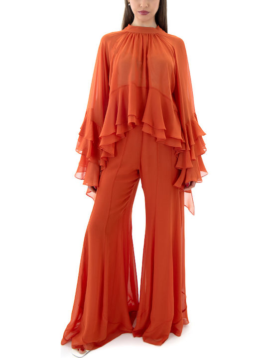 Women's High Rise Pantaloons in Wide Leg Style Orange