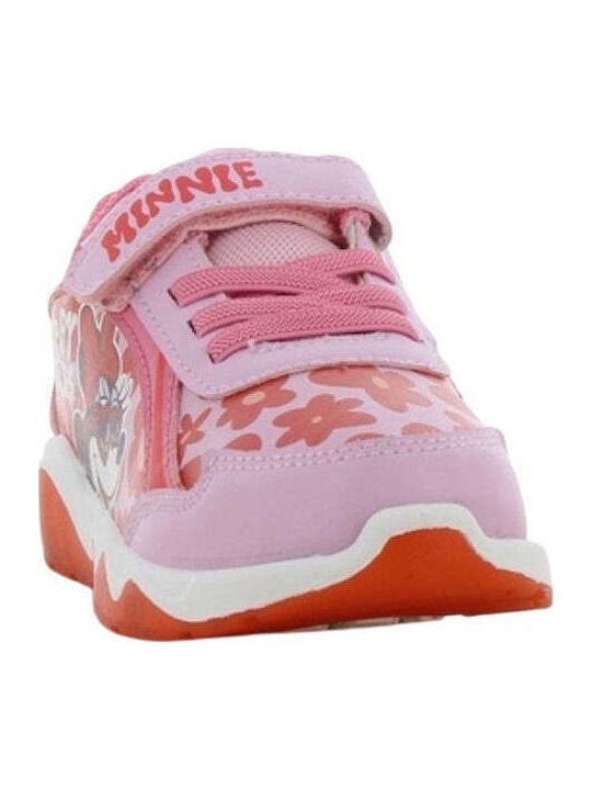 Kids Sneakers Anatomic with Hoop & Loop Closure & Lights Pink
