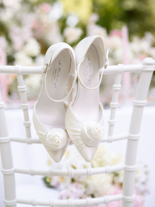 Leather Heels with Mid Heel Ecru