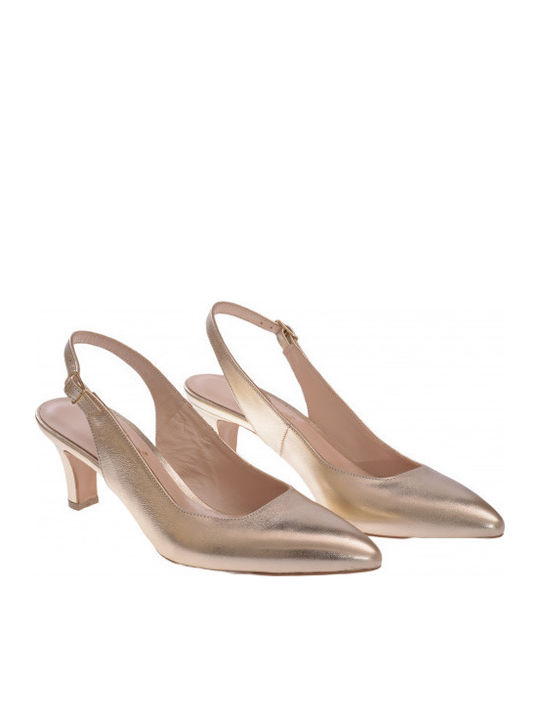 Leather Heels with Medium Heel Gold