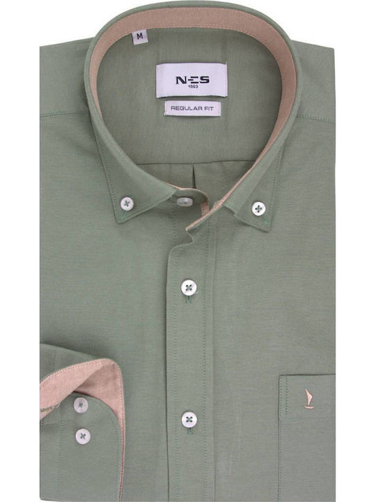 Langärmeliges Herrenhemd in Normale Passform Olive