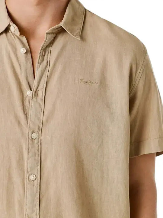 Percy Short Sleeve Shirt in Regular Fit Beige