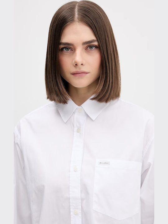 Long Sleeve Women's Denim Shirt White