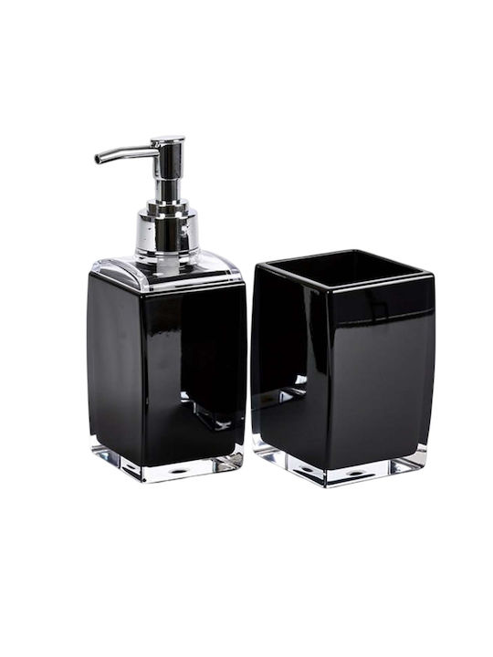 Avizar 4pcs Bathroom Accessories Set Soap Dispenser Tumbler Soap Dish Black
