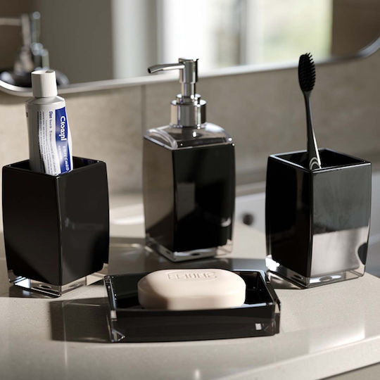Avizar 4pcs Bathroom Accessories Set Soap Dispenser Tumbler Soap Dish Black