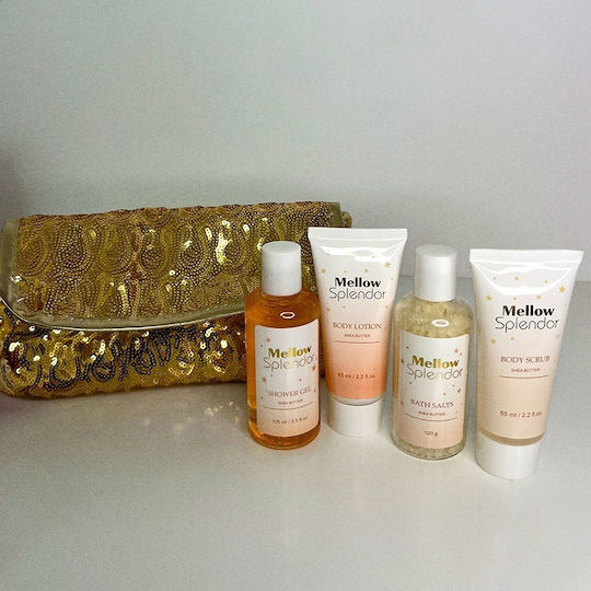 Set Spa Pentru Femei Mellow Splendor Gel De Duș Loțiune De Corp Sare De Baie Exfoliant De Corp Pouch Cosmetic