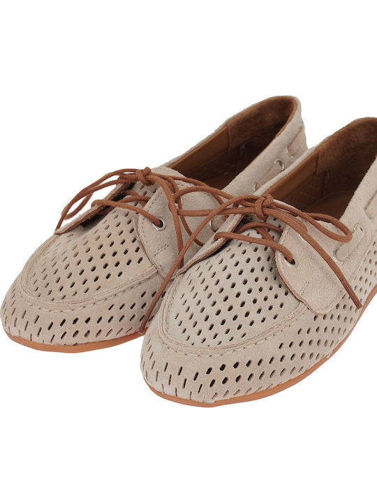 Δερμάτινα Γυναικεία Loafers σε Μπεζ Χρώμα