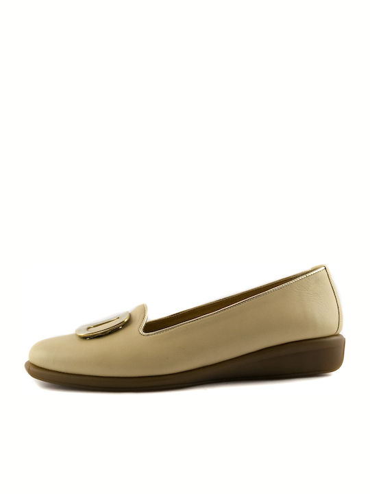 Δερμάτινα Γυναικεία Loafers σε Μπεζ Χρώμα