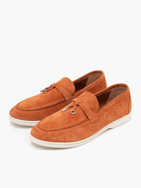 Leather Women's Loafers In Orange Colour