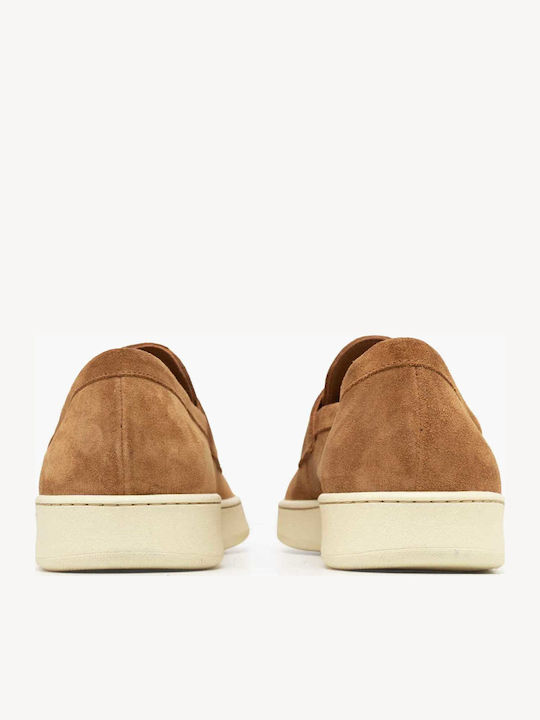 Leather Men's Loafers In Tabac Brown Color