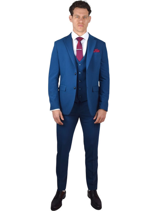 Men's Suit with Vest Petrol Blue