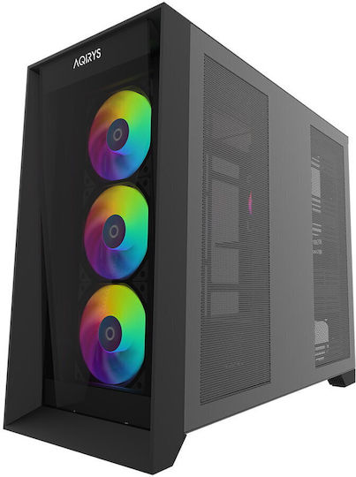 Aqirys XO-1 Gaming Middle Tower Carcasă PC cu Panou Lateral și Iluminare ARGB Neagră