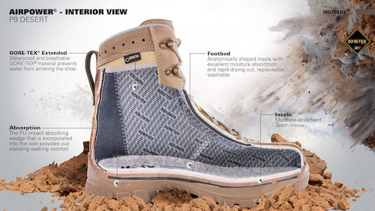 Haix Militär-/Kampfstiefel Airpower P9 Desert Gtx 100 % wasserdichte Lederbeige