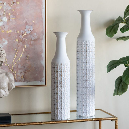 Artekko Dekorative Metallische Vase Nyx Weiß Φ12.7xH61cm