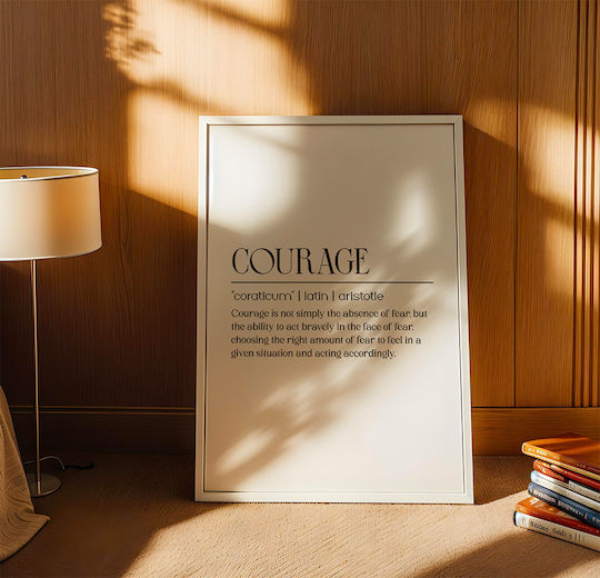 Quote Poster Courage Aristotle Pq144 50cm X 70cm Frame Natural Wood Beige