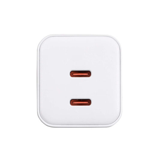 Akyga Charger Without Cable GaN with 2 USB-C Ports 45W Power Delivery / Quick Charge 3.0 White (AK-CH-29)