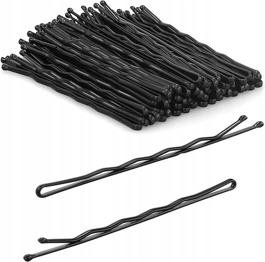 Schwarze Metall Haarspangen Damen Rippendesign Ball Tip 48 Stück