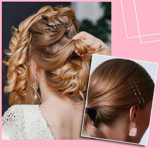 Schwarze Metall Haarspangen Damen Rippendesign Ball Tip 48 Stück