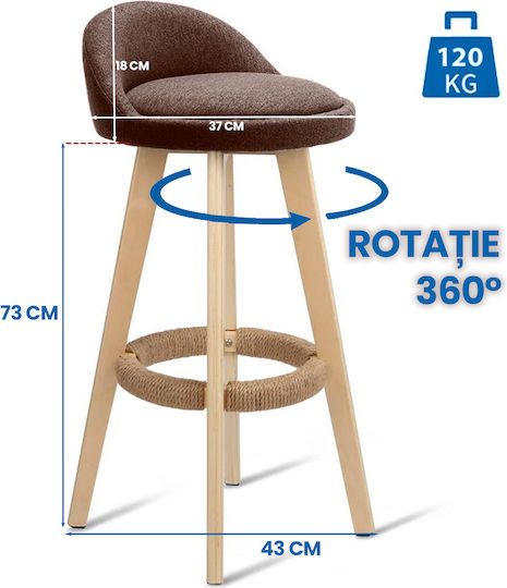 Σκαμπό Μπαρ με Πλάτη Ξύλινο Loft Brown 37x37x80εκ.
