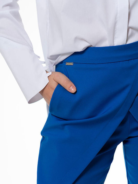 Pantaloni Dama Din Țesătură Cu Linie Tapered Cu Dungi Albăstrui