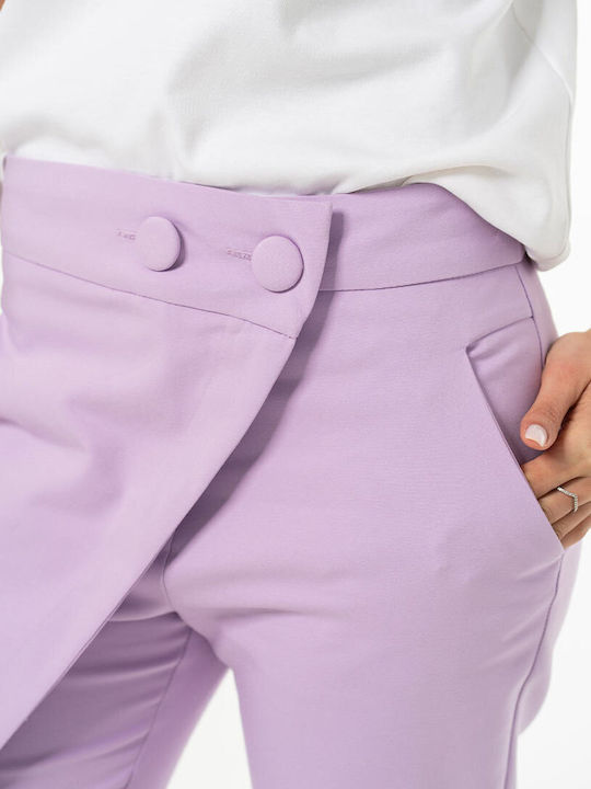 Pantaloni Dama Din Țesătură În Linie Tapered Violet
