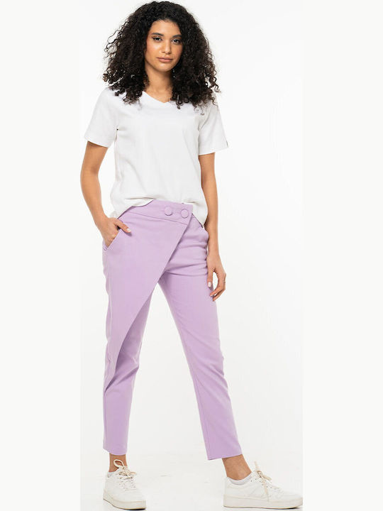 Pantaloni Dama Din Țesătură În Linie Tapered Violet