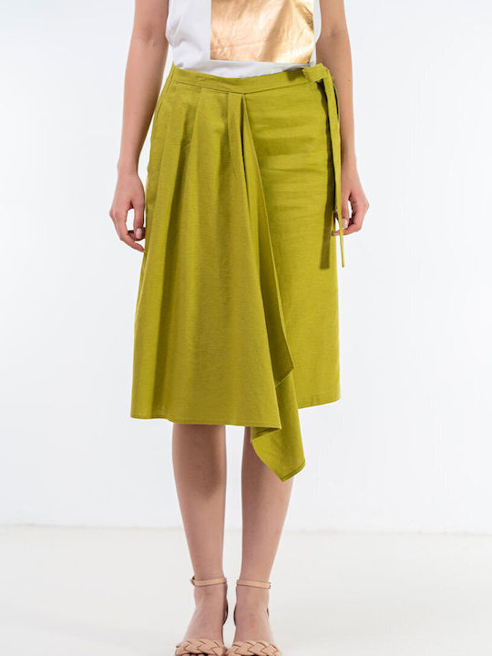 Leinen Plissierte Damenrock Lime
