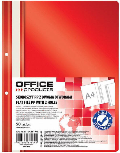 Office Products Dosar Plastic Pp Spini Găuri Grosime 100/170 Microni Set 50 Bucăți Roșu