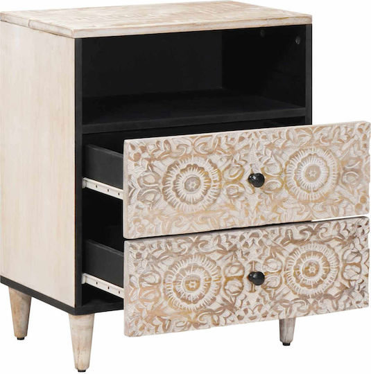Bedside Table Made of Solid White Wood 50x33x60cm